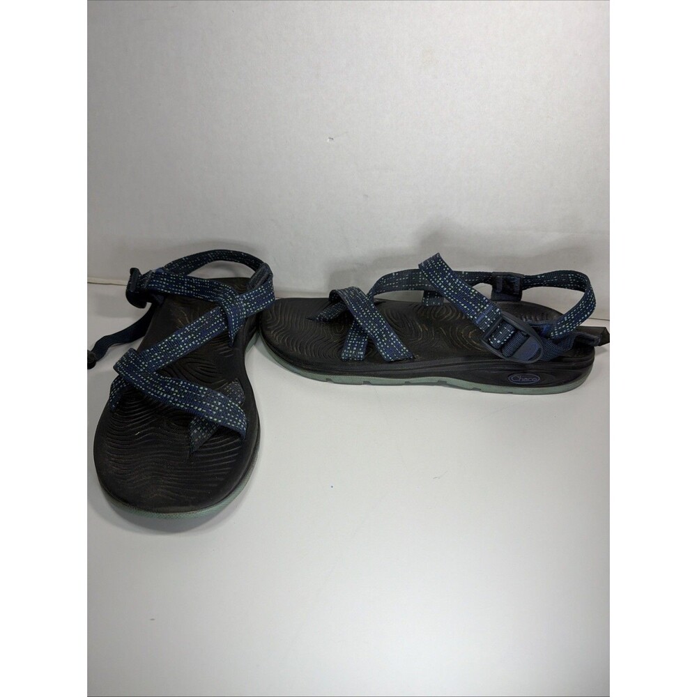 EUC Chacos Strappy Sandals Classic Toe Loop Hiking Women Size 11 Blue Shoes Geo